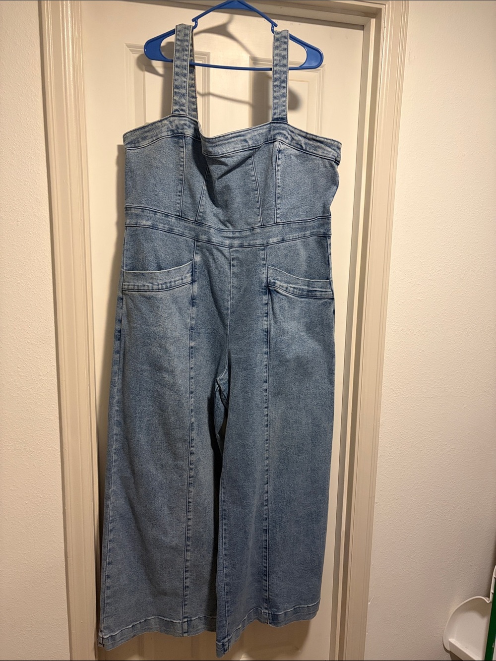 High-Waist Wide Leg Denim Jumpsuit - Light Wash (Forever21)